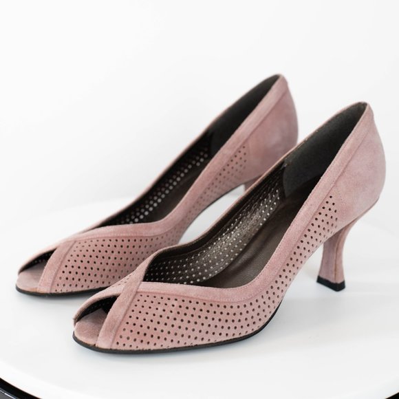STUART WEITZMAN 7 Narrow Dusty Pink Peep Toe Heels - Picture 10 of 10